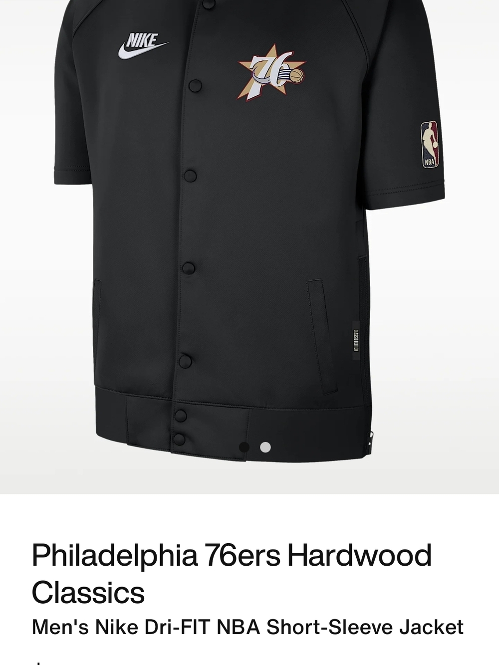 Philadelphia 76ers Hardwood Classics Men's Nike Dri-FIT NBA Short-Sleeve Jacket - Picture 13 of 13